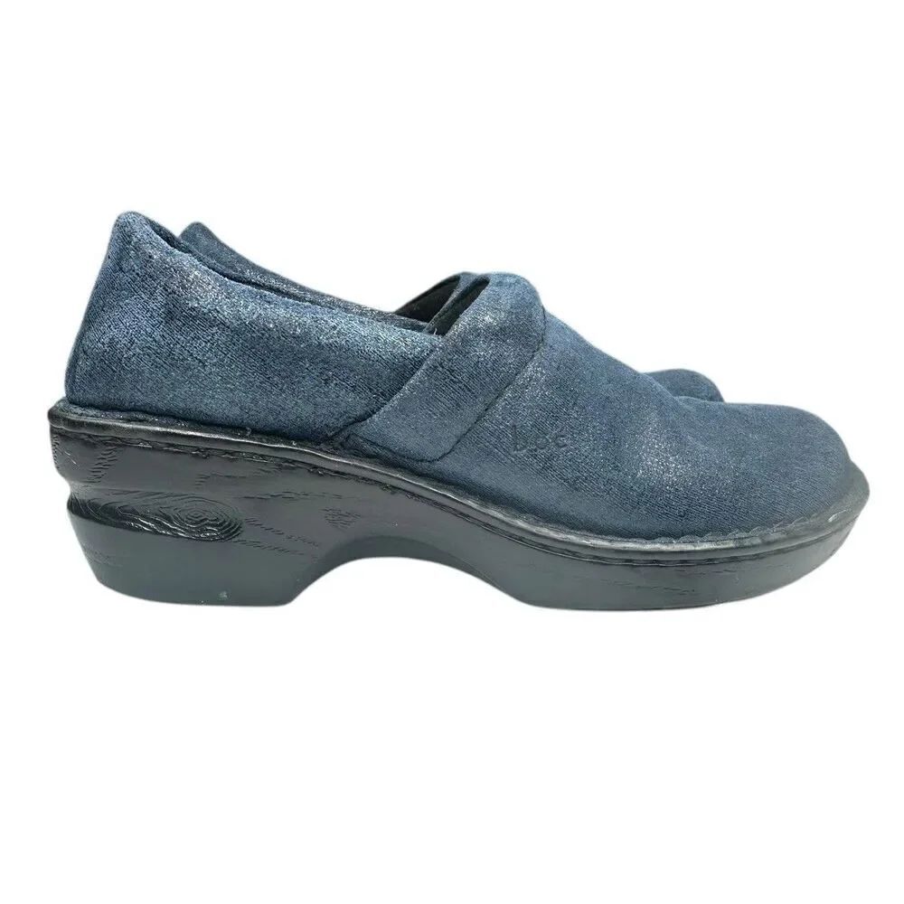BOC Born Peggy Clogs Leather Slip On Blue Shimmer Women's Shoes Size 7.5